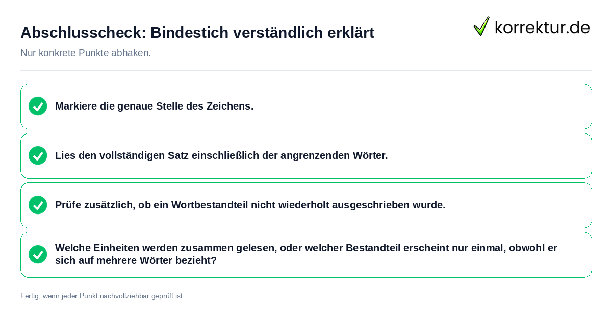 Abschlusscheck: Bindestich verständlich erklärt Konkreter Abschlusscheck zu Bindestich verständlich erklärt