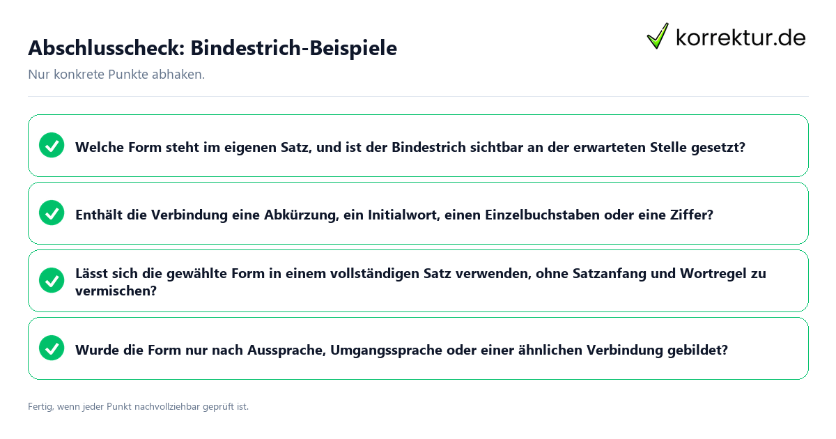 Konkreter Abschlusscheck zu Bindestrich-Beispiele