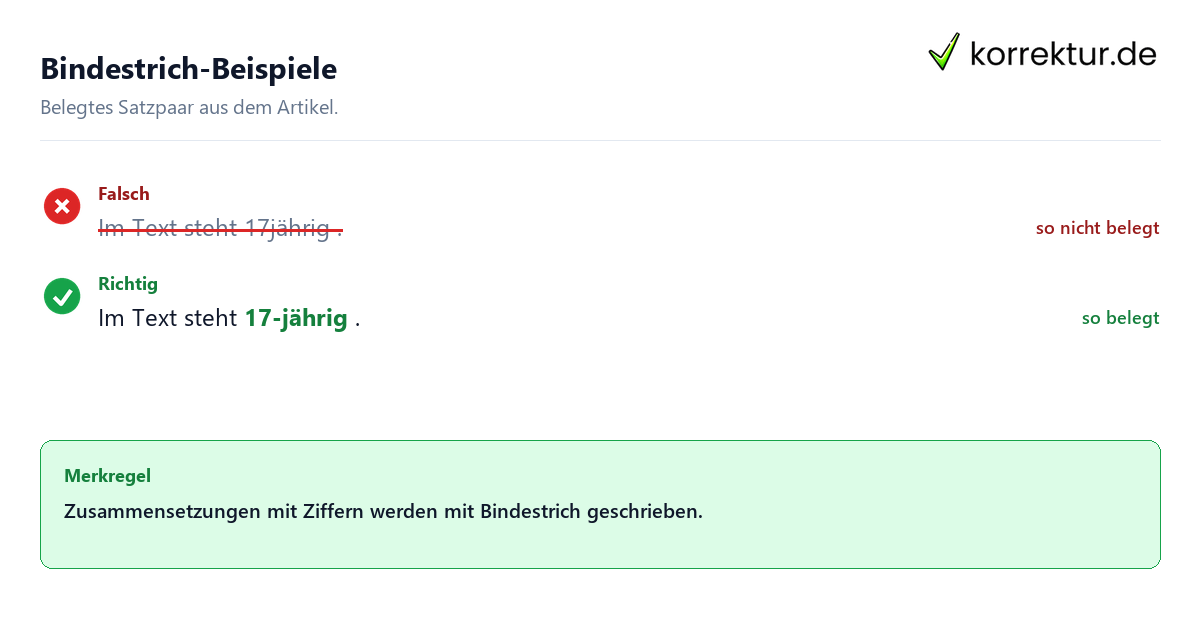Falsches und richtiges Satzbeispiel zu Bindestrich-Beispiele