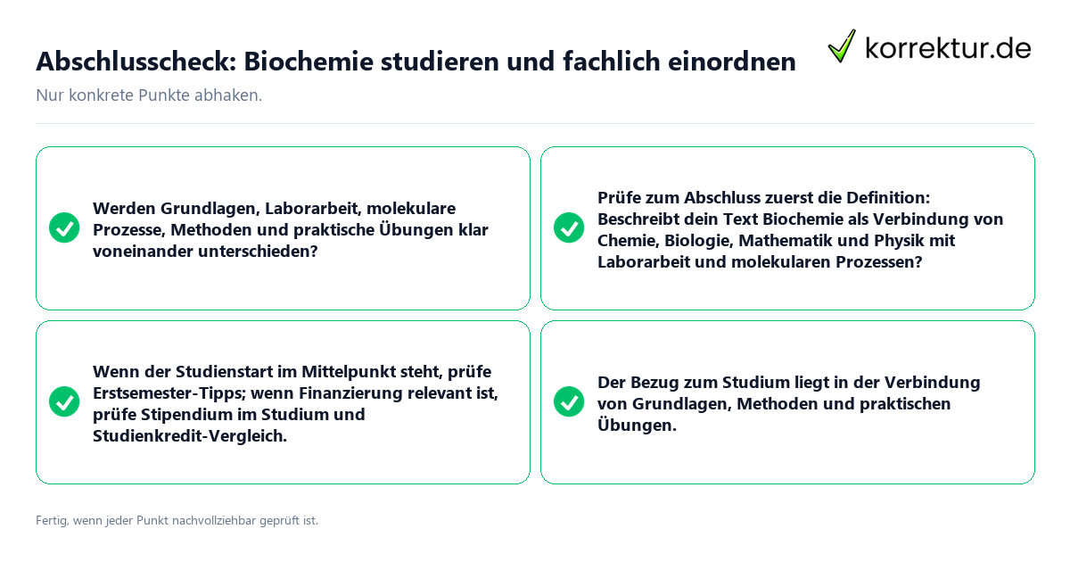 Abschlusscheck: Biochemie studieren und fachlich einordnen Konkreter Abschlusscheck zu Biochemie studieren und fachlich einordnen