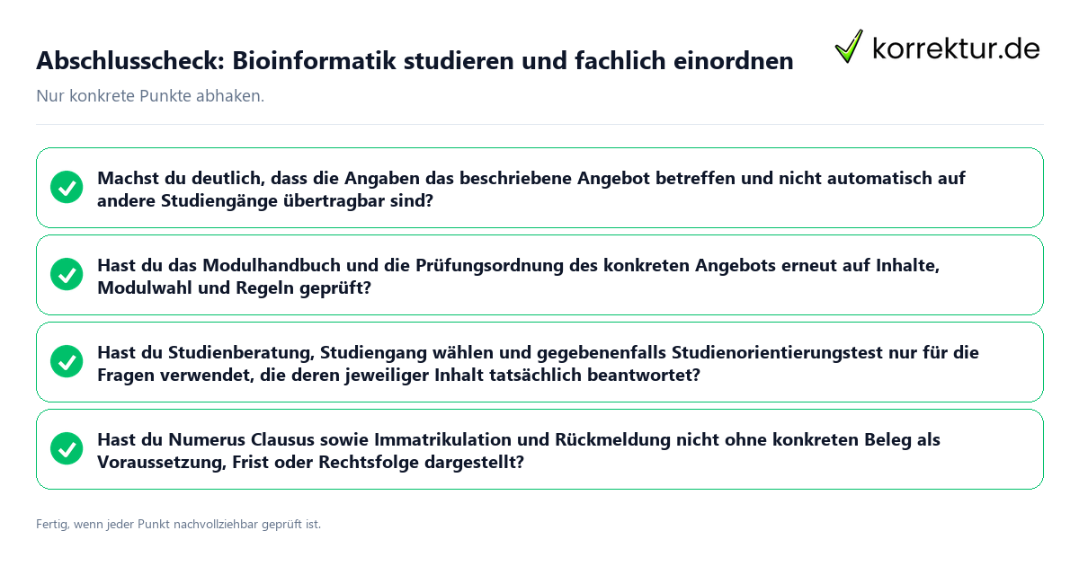 Konkreter Abschlusscheck zu Bioinformatik studieren und fachlich einordnen
