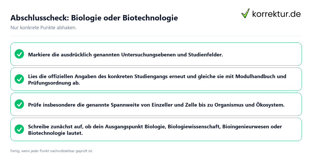 Konkreter Abschlusscheck zu Biologie oder Biotechnologie