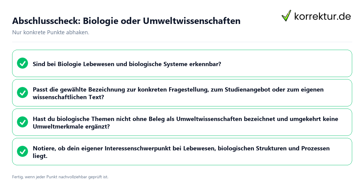 Konkreter Abschlusscheck zu Biologie oder Umweltwissenschaften