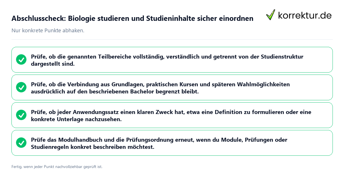 Konkreter Abschlusscheck zu Biologie studieren und Studieninhalte sicher einordnen