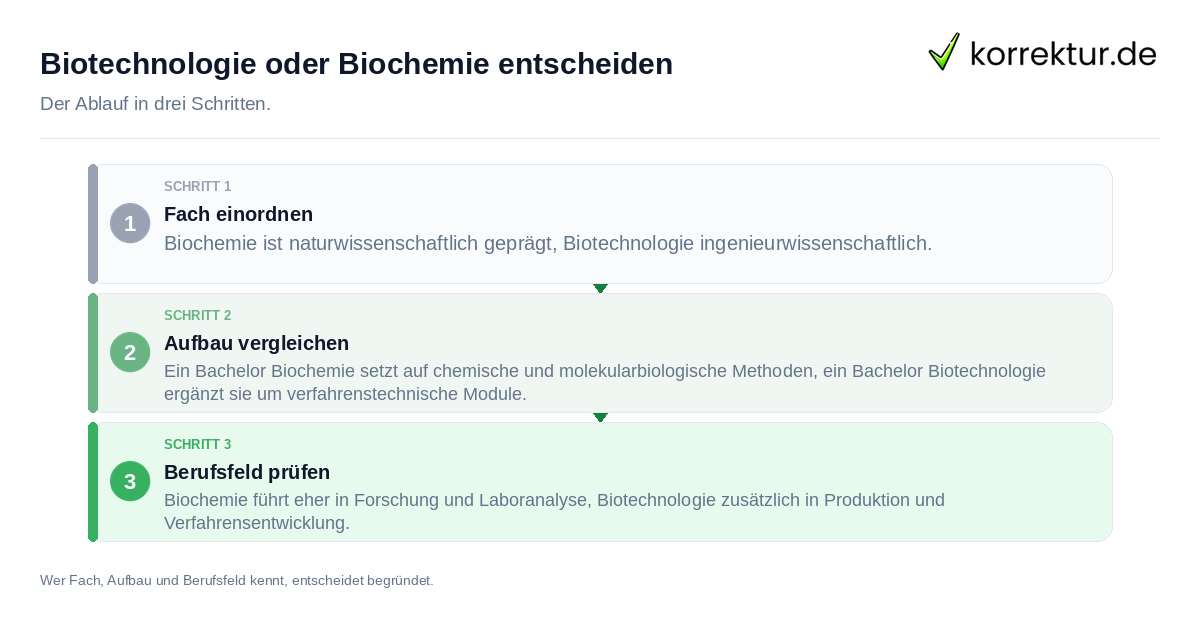 Biotechnologie oder Biochemie entscheiden: der Ablauf in drei Schritten