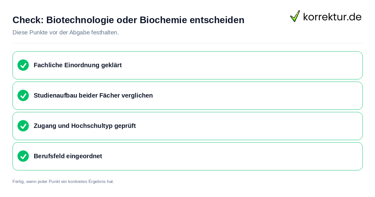 Biotechnologie oder Biochemie entscheiden: Prüfliste mit vier Punkten