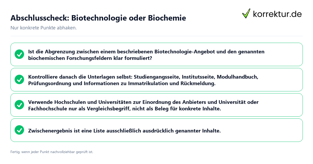 Konkreter Abschlusscheck zu Biotechnologie oder Biochemie