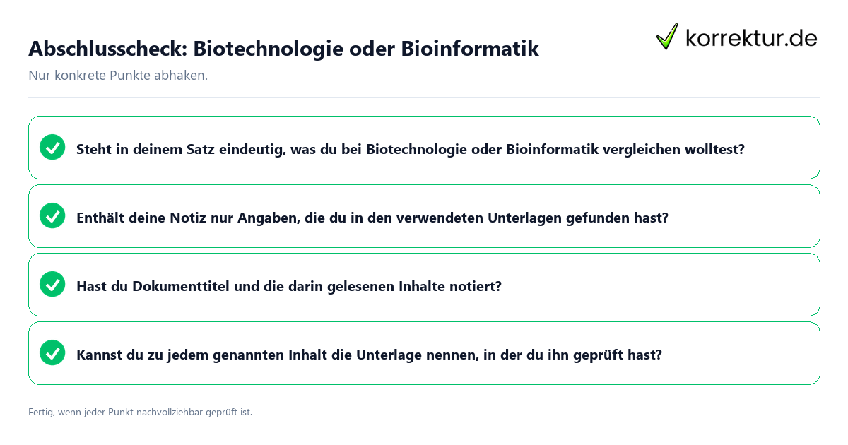 Abschlusscheck: Biotechnologie oder Bioinformatik Konkreter Abschlusscheck zu Biotechnologie oder Bioinformatik