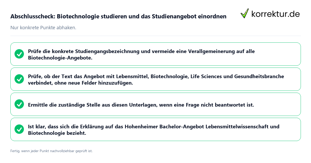 Konkreter Abschlusscheck zu Biotechnologie studieren und das Studienangebot einordnen