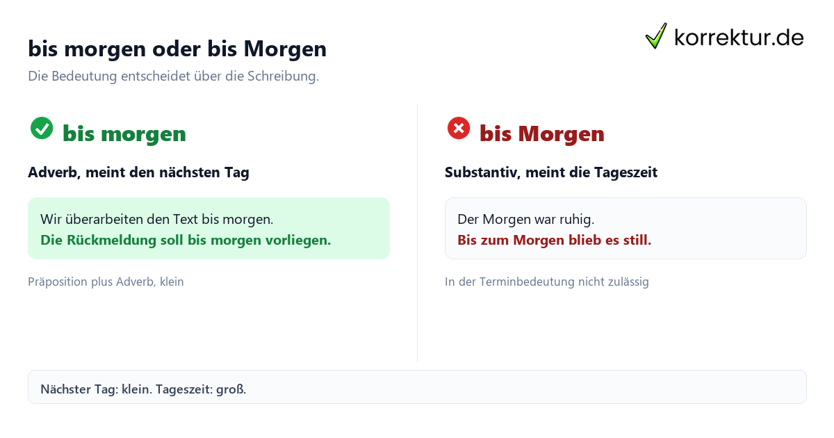 bis morgen oder bis Morgen Bis morgen groß oder klein: Adverb gegen Substantiv im Vergleich
