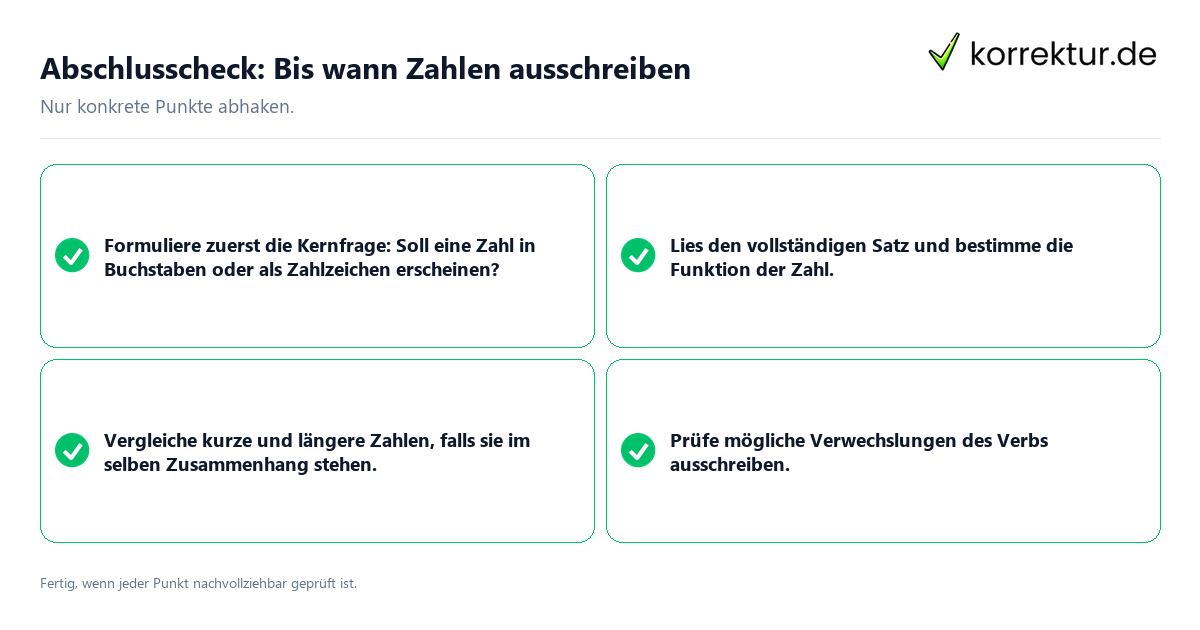 Konkreter Abschlusscheck zu Bis wann Zahlen ausschreiben