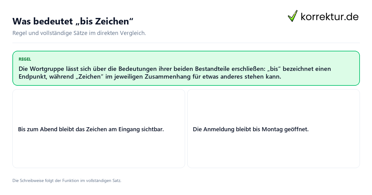 Konkrete Regel und vollständige Beispielsätze zu Was bedeutet „bis Zeichen“
