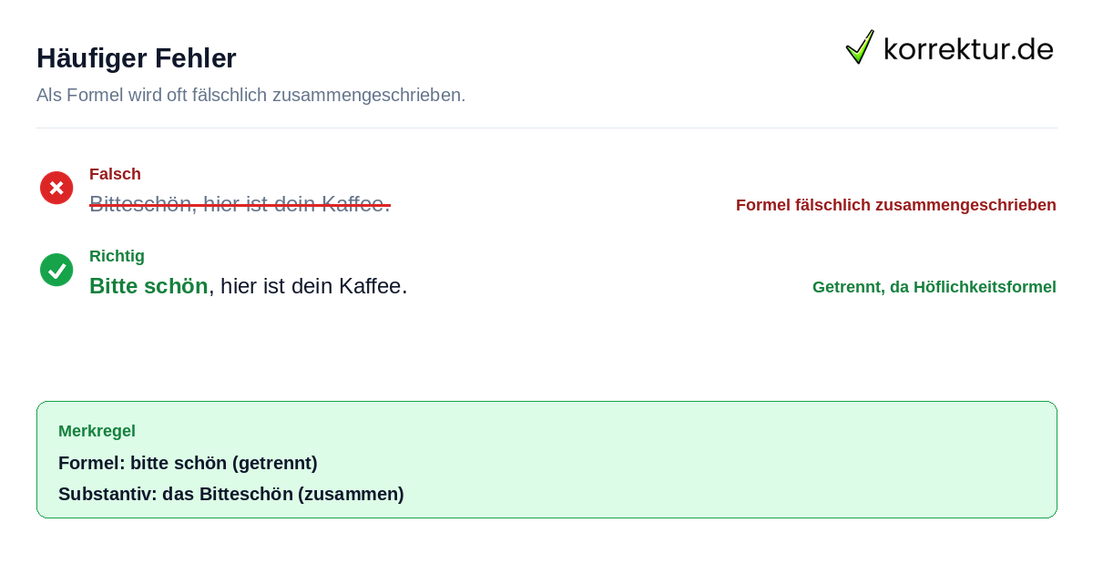 Bitte schön oder bitteschön: häufiger Fehler mit Korrektur im Rotstift-Stil