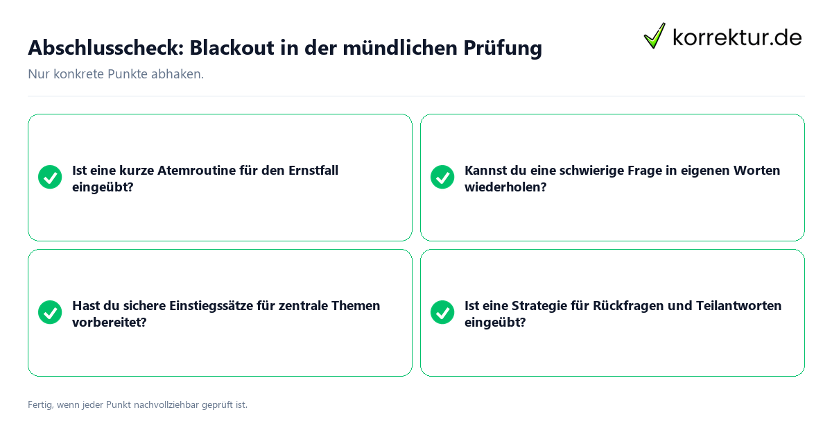Konkreter Abschlusscheck zu Blackout in der mündlichen Prüfung