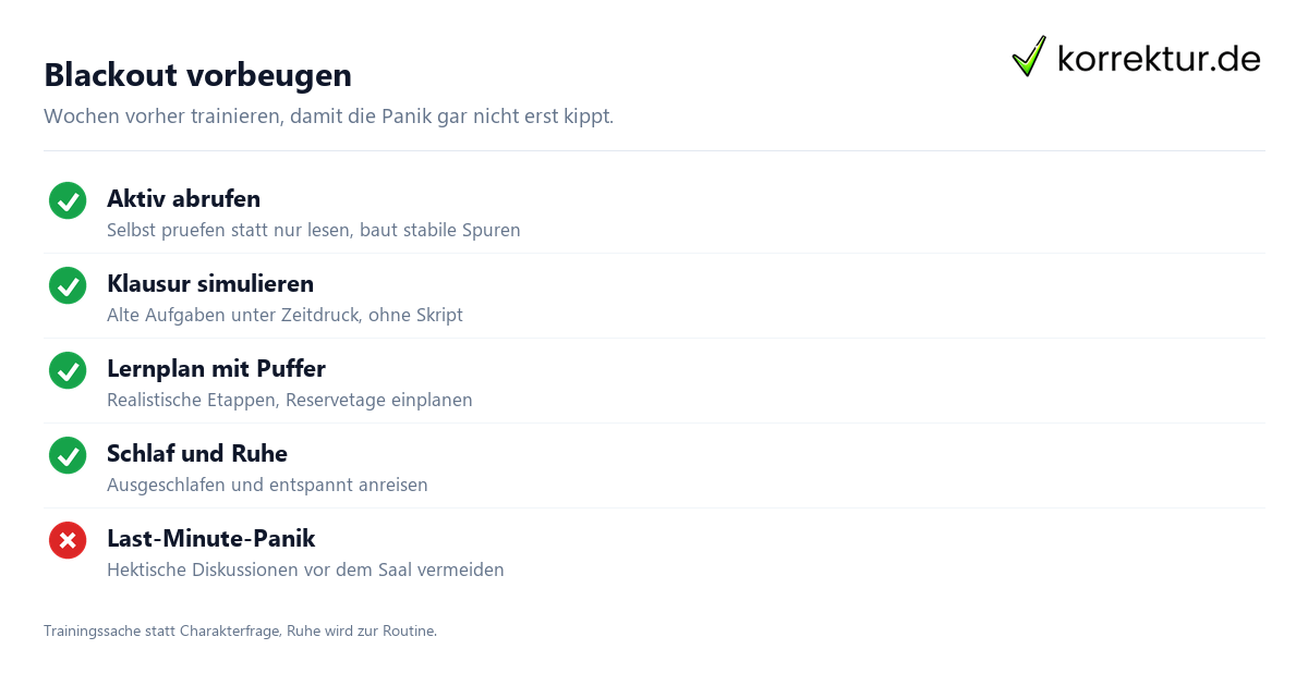 Blackout vorbeugen Blackout vorbeugen: Checkliste für die Klausurvorbereitung