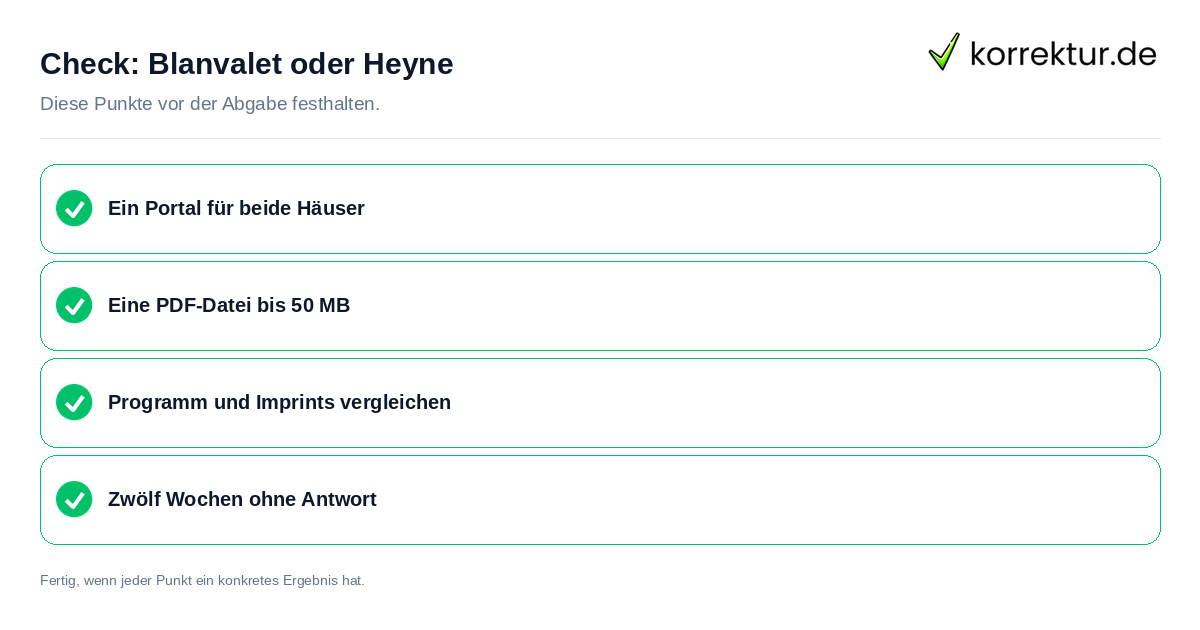 Check: Blanvalet oder Heyne Blanvalet oder Heyne: Prüfliste mit vier Punkten