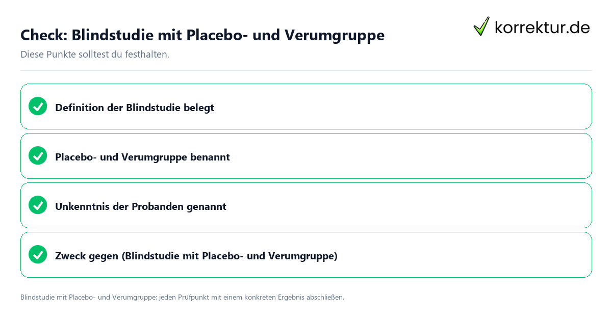 Blindstudie mit Placebo- und Verumgruppe mit einer themenspezifischen Checkliste
