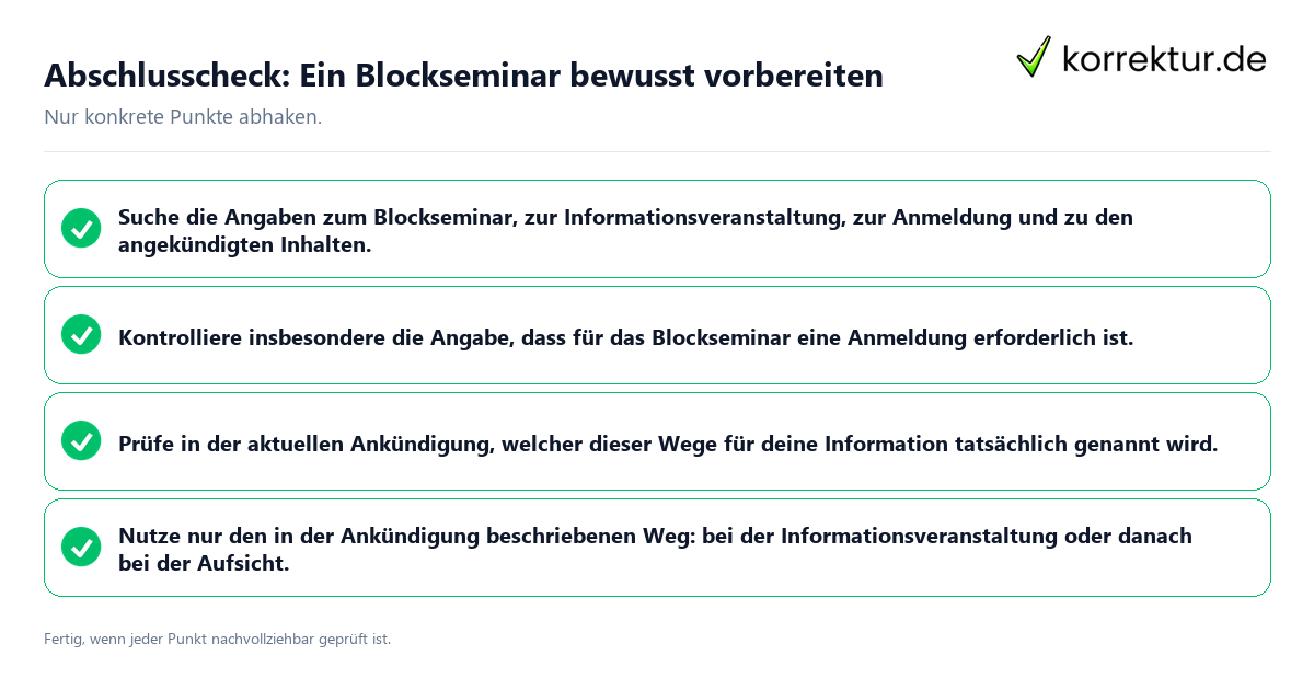 Abschlusscheck: Ein Blockseminar bewusst vorbereiten Konkreter Abschlusscheck zu Ein Blockseminar bewusst vorbereiten