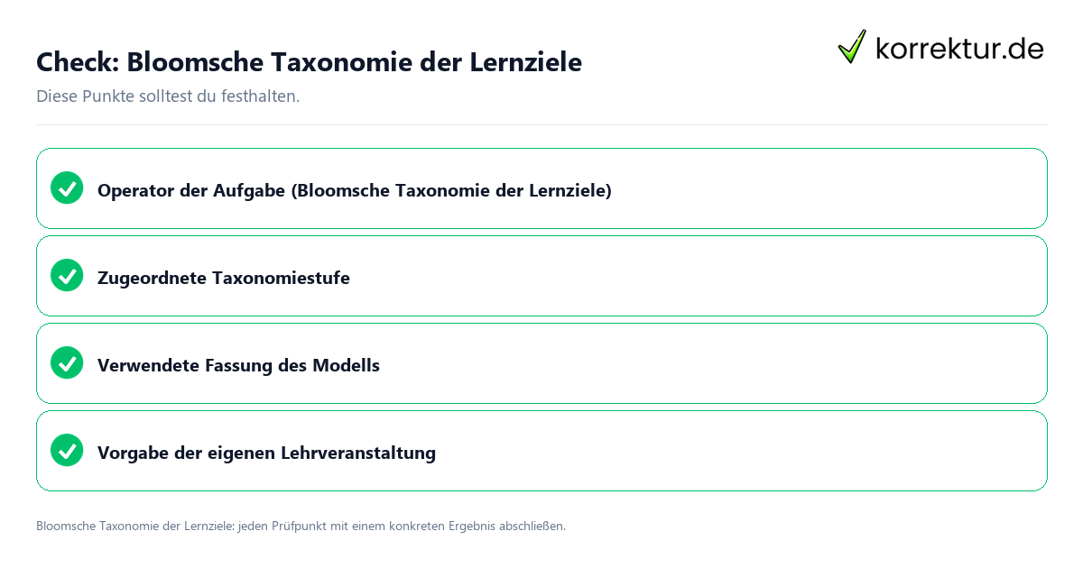 Check: Bloomsche Taxonomie der Lernziele Bloomsche Taxonomie der Lernziele mit einer themenspezifischen Checkliste