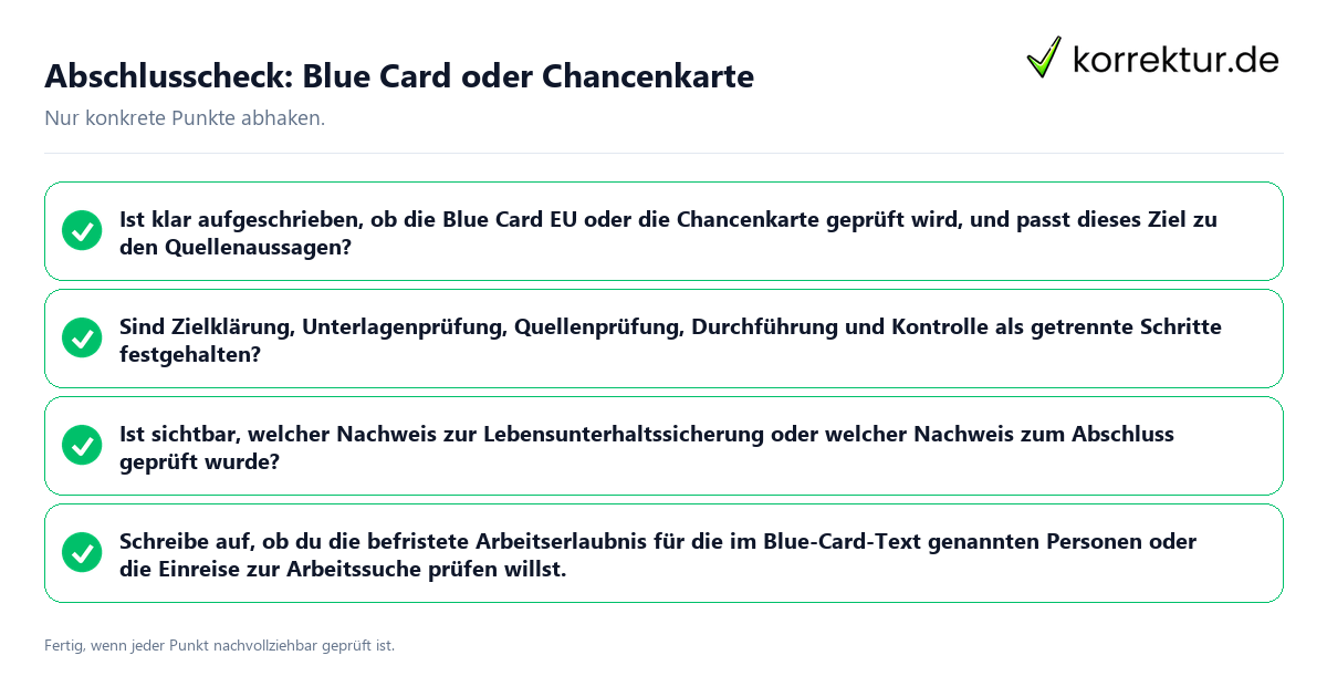 Konkreter Abschlusscheck zu Blue Card oder Chancenkarte