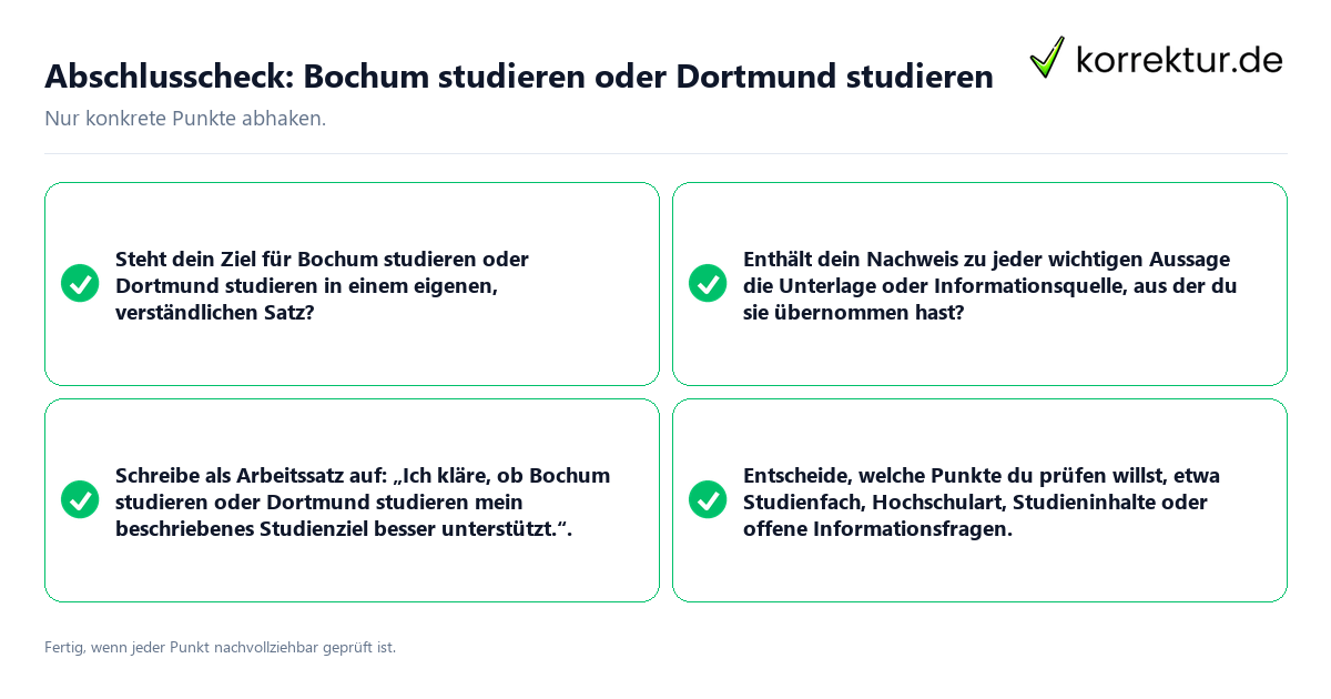 Konkreter Abschlusscheck zu Bochum studieren oder Dortmund studieren