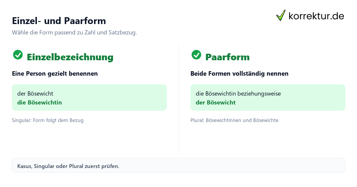 Einzel- und Paarform Bösewicht richtig gendern und verständlich formulieren mit Paarformen