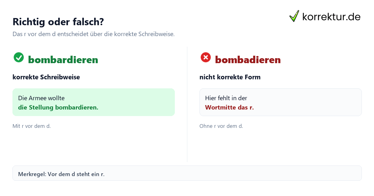 Richtig oder falsch? Bombardieren oder bombadieren: Was ist richtig? Schreibweisenvergleich
