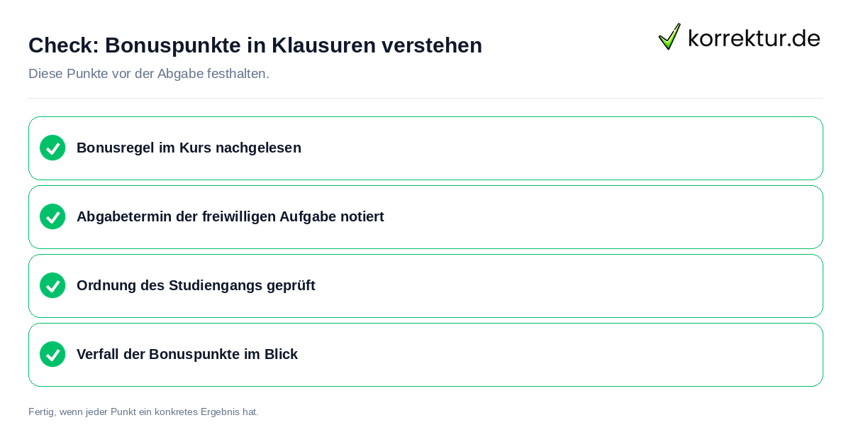 Check: Bonuspunkte in Klausuren verstehen Bonuspunkte in Klausuren verstehen: Prüfliste mit vier Punkten
