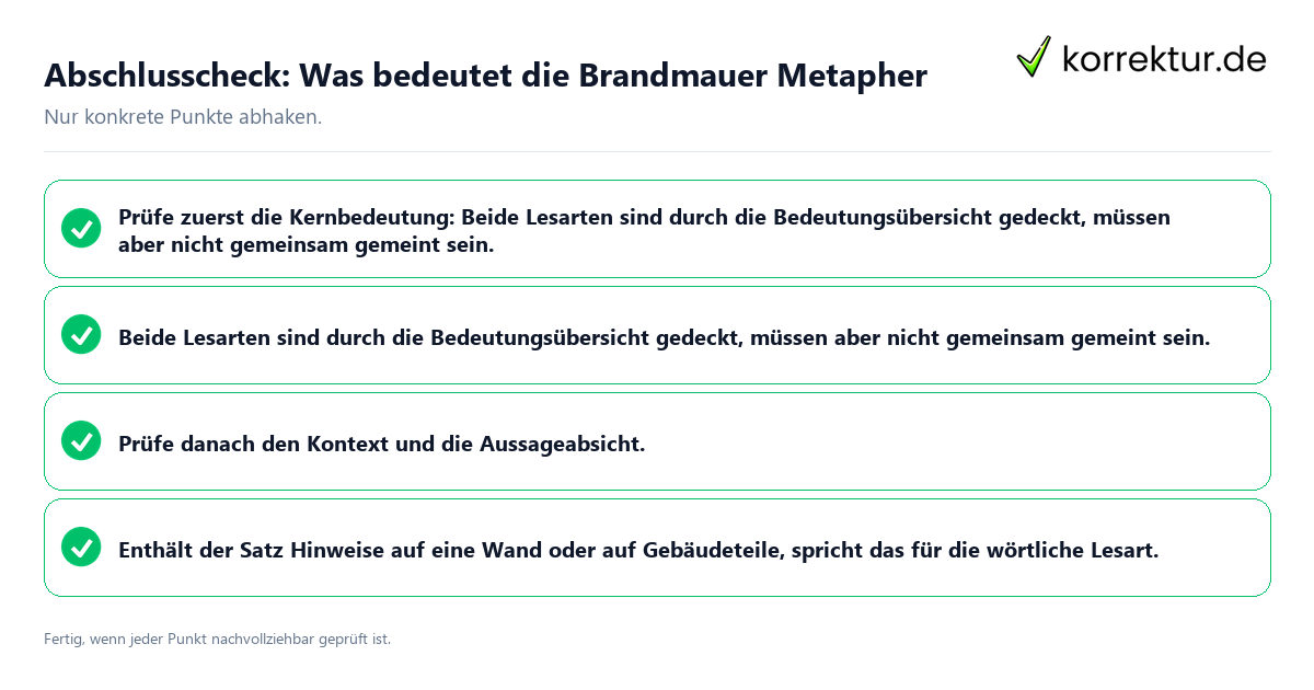 Konkreter Abschlusscheck zu Was bedeutet die Brandmauer Metapher