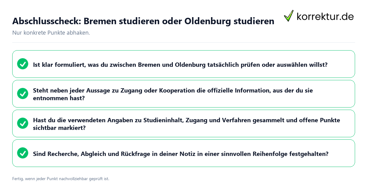 Abschlusscheck: Bremen studieren oder Oldenburg studieren Konkreter Abschlusscheck zu Bremen studieren oder Oldenburg studieren