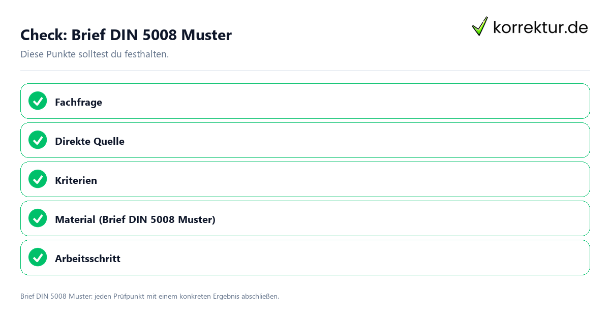 Brief DIN 5008 Muster mit einer themenspezifischen Checkliste