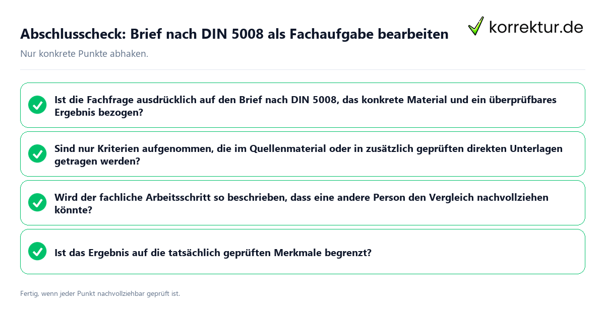 Konkreter Abschlusscheck zu Brief nach DIN 5008 als Fachaufgabe bearbeiten