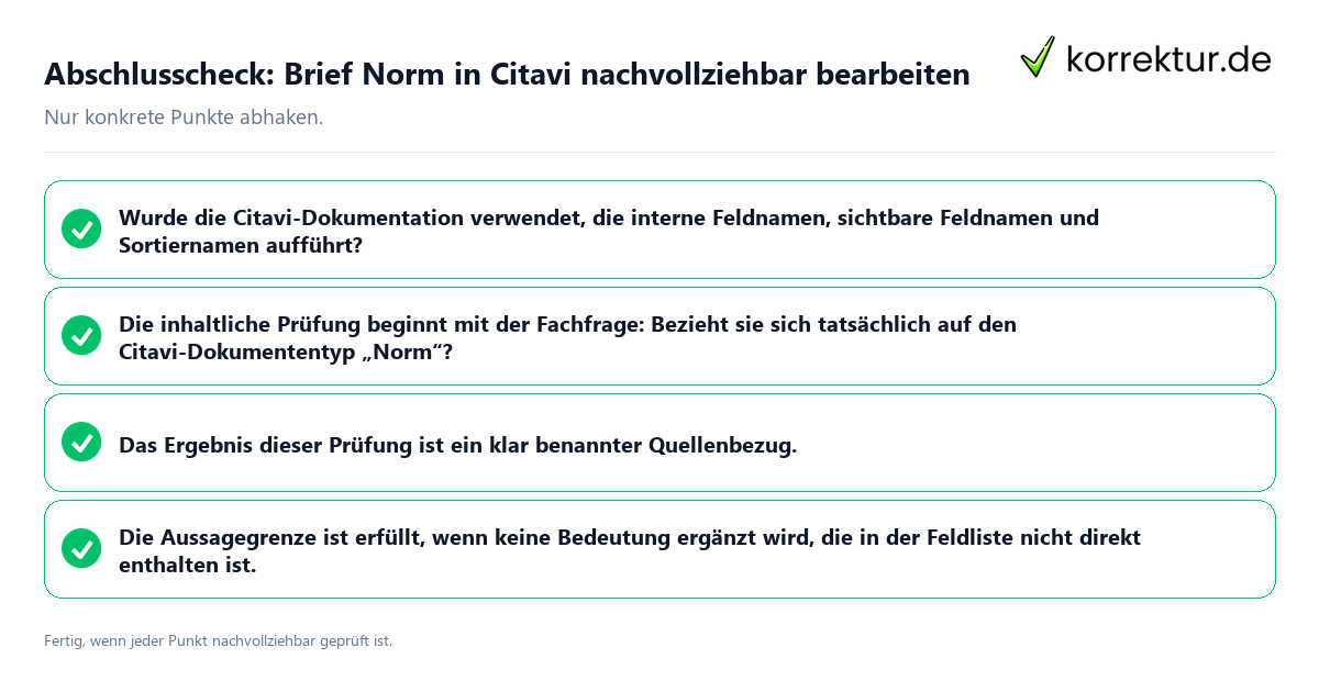 Abschlusscheck: Brief Norm in Citavi nachvollziehbar bearbeiten Konkreter Abschlusscheck zu Brief Norm in Citavi nachvollziehbar bearbeiten