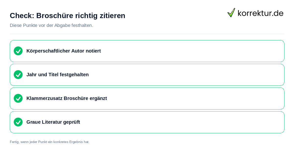 Check: Broschüre richtig zitieren Broschüre richtig zitieren: Prüfliste mit vier Punkten
