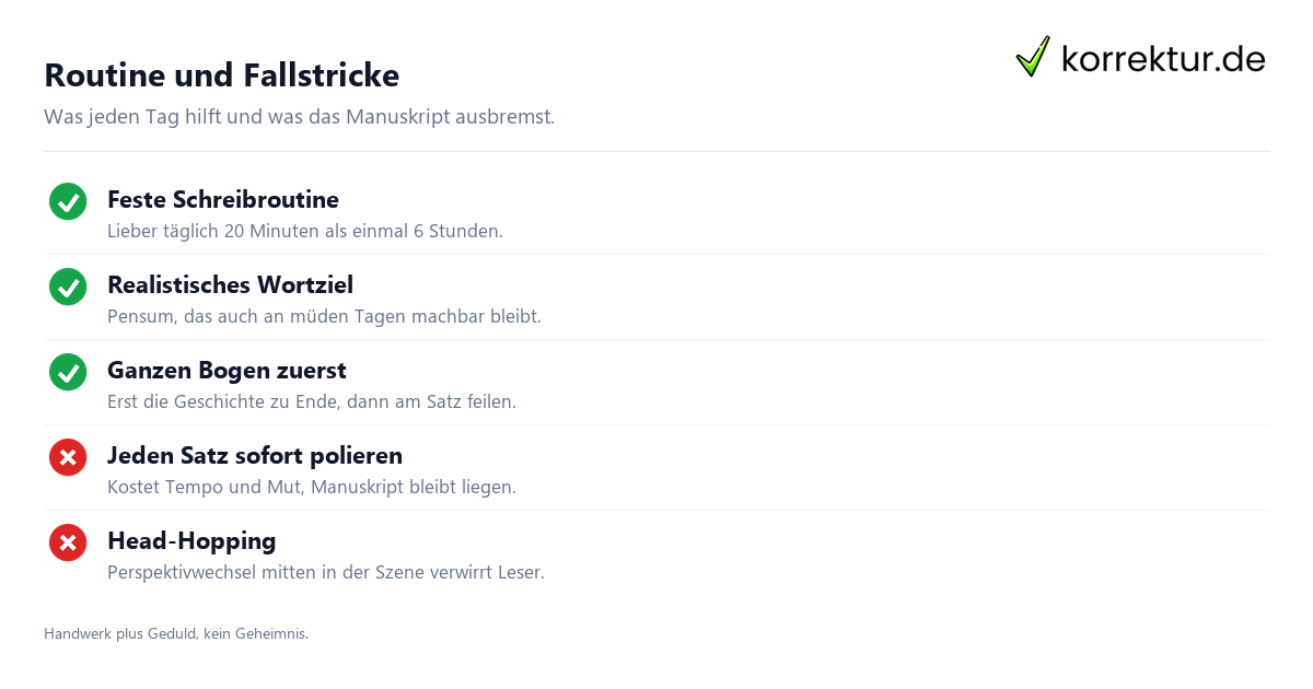 Checkliste Buch schreiben mit Routine, Wortziel und typischen Fehlern