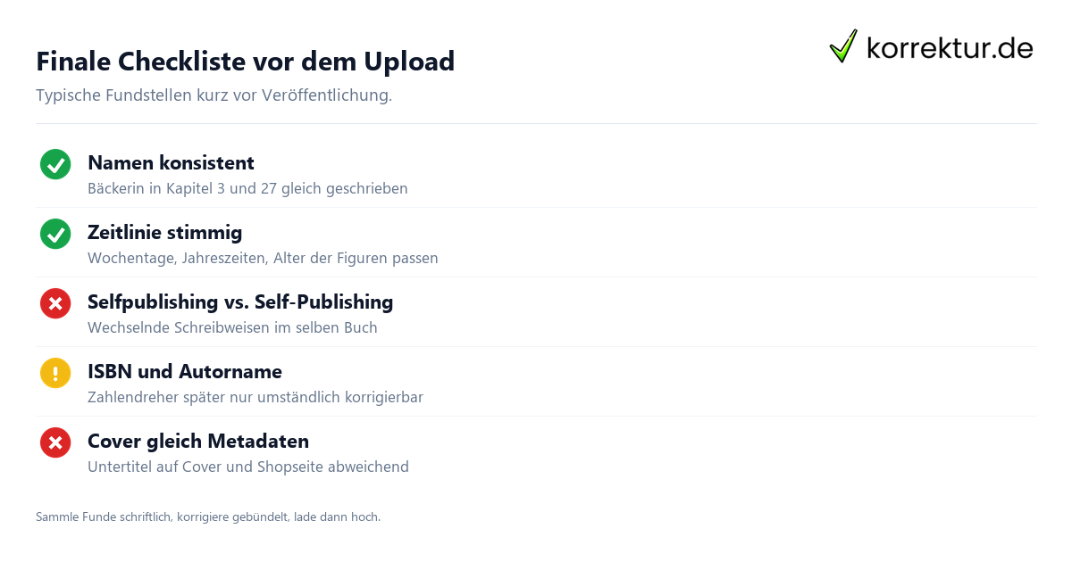 Checkliste Endkontrolle Buch vor Veröffentlichung prüfen