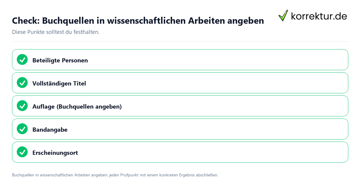 Buchquellen in wissenschaftlichen Arbeiten angeben mit einer themenspezifischen Checkliste