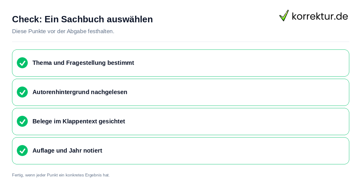 Check: Ein Sachbuch auswählen Ein Sachbuch auswählen: Prüfliste mit vier Punkten