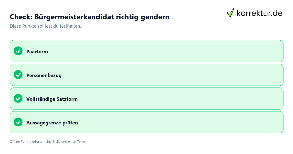 Bürgermeisterkandidat richtig gendern mit Checkliste für Unterlagen und nächste Schritte