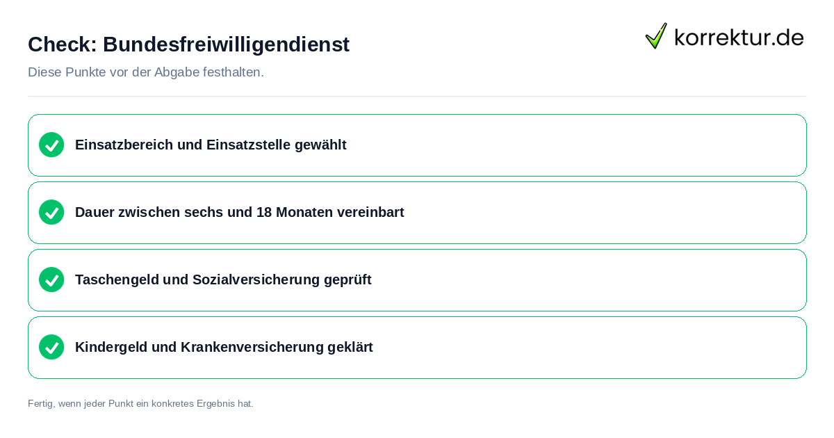 Bundesfreiwilligendienst: Prüfliste mit vier Punkten