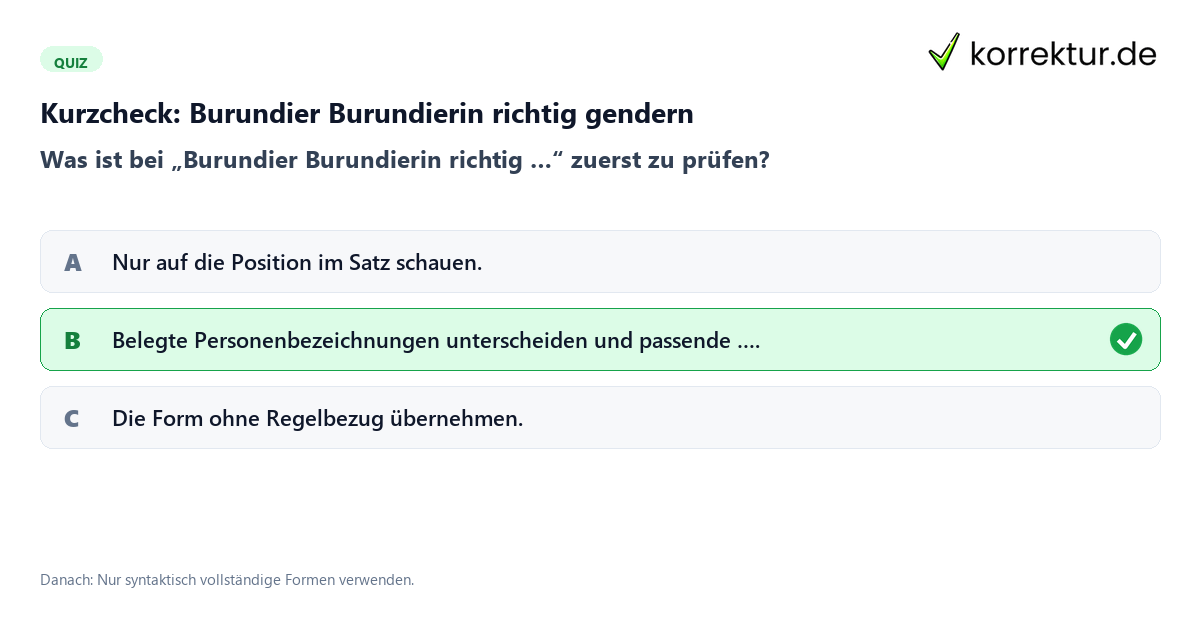 Burundier Burundierin richtig gendern mit einem Kurzquiz zum sinnvollen nächsten Schritt