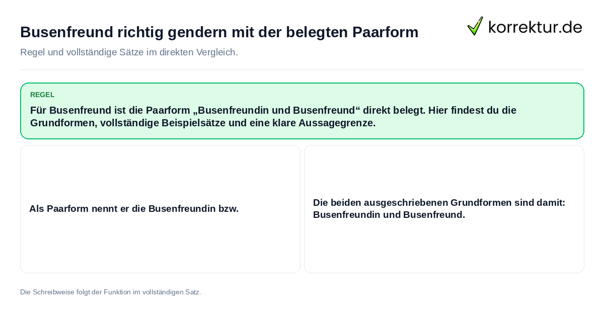 Konkrete Regel und vollständige Beispielsätze zu Busenfreund richtig gendern mit der belegten