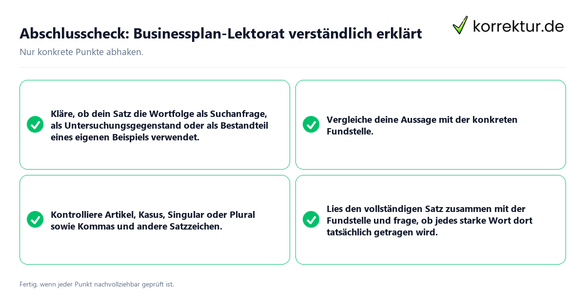 Konkreter Abschlusscheck zu Businessplan-Lektorat verständlich erklärt
