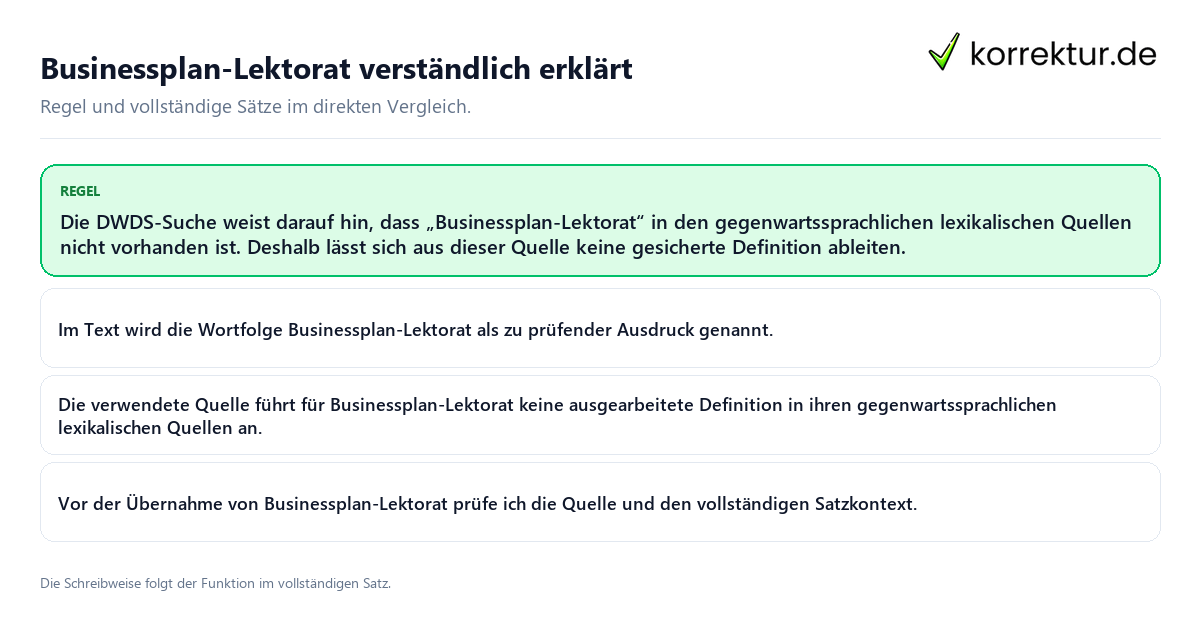 Konkrete Regel und vollständige Beispielsätze zu Businessplan-Lektorat verständlich erklärt