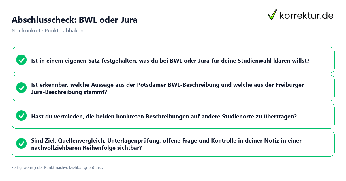 Konkreter Abschlusscheck zu BWL oder Jura