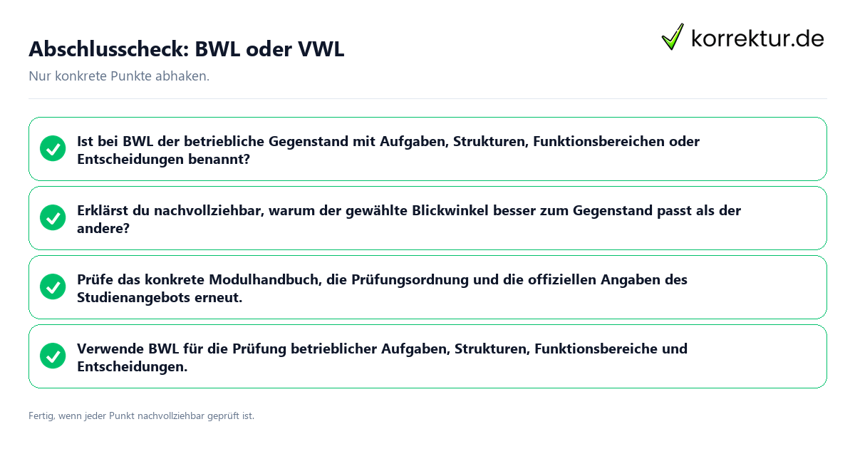 Abschlusscheck: BWL oder VWL Konkreter Abschlusscheck zu BWL oder VWL