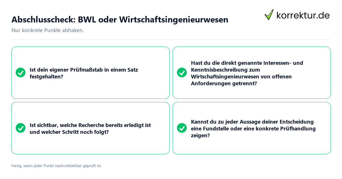 Abschlusscheck: BWL oder Wirtschaftsingenieurwesen Konkreter Abschlusscheck zu BWL oder Wirtschaftsingenieurwesen