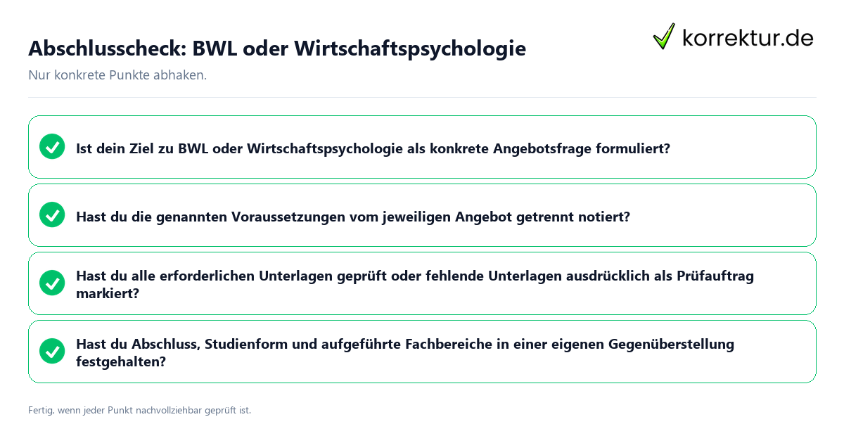 Konkreter Abschlusscheck zu BWL oder Wirtschaftspsychologie