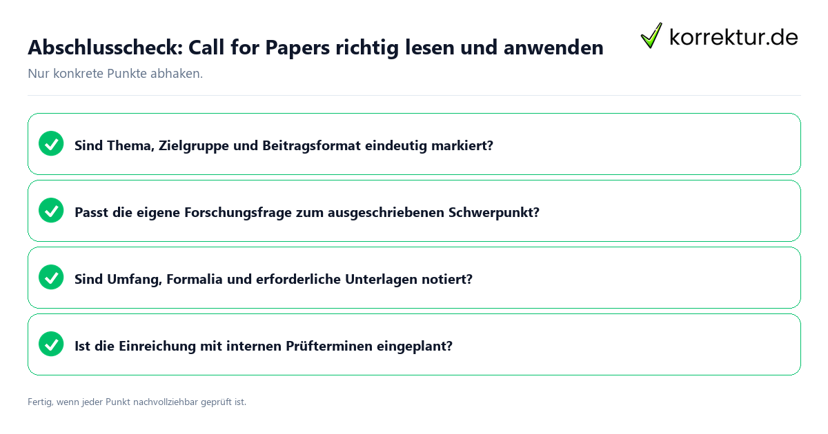 Konkreter Abschlusscheck zu Call for Papers richtig lesen und anwenden
