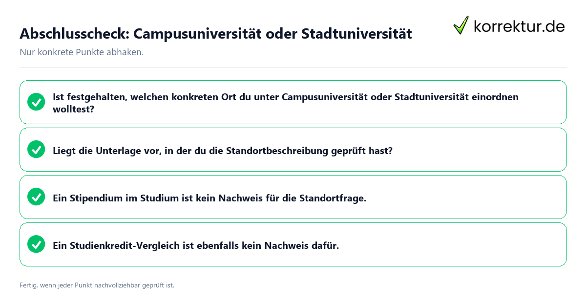 Abschlusscheck: Campusuniversität oder Stadtuniversität Konkreter Abschlusscheck zu Campusuniversität oder Stadtuniversität